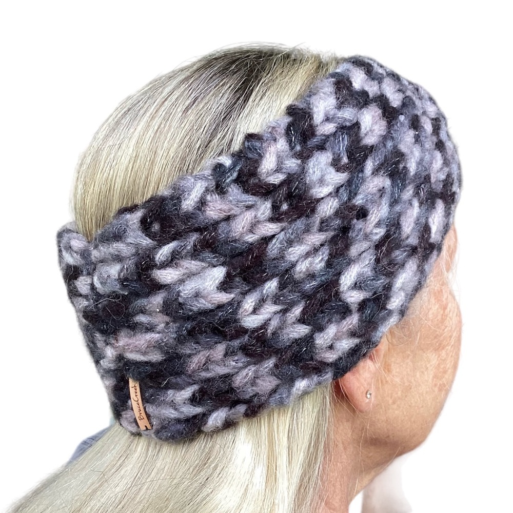 Hat Headband Earwarmer Crossover Top Knot Black Silver - Picture 3 of 13